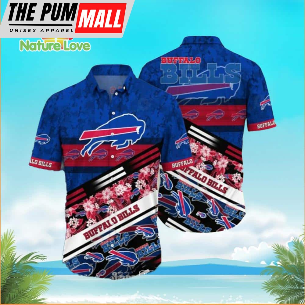 Buffalo Bills Red Hibiscus Blue Hawaiian Shirt