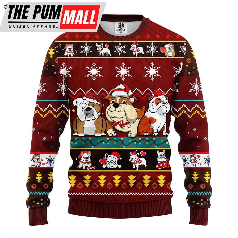 Bull Dog Cartoon Noel Mc Ugly Christmas Red Brown – Crewneck Sweater – Christmas Outfits Gift