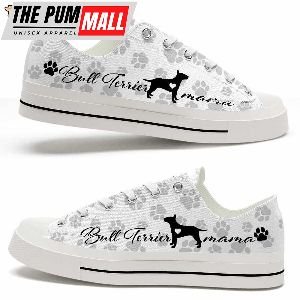 Bull Terrier Paws Pattern Low Top Shoes – Happy International Dog Day Canvas Sneaker – Owners Gift Dog Breeders