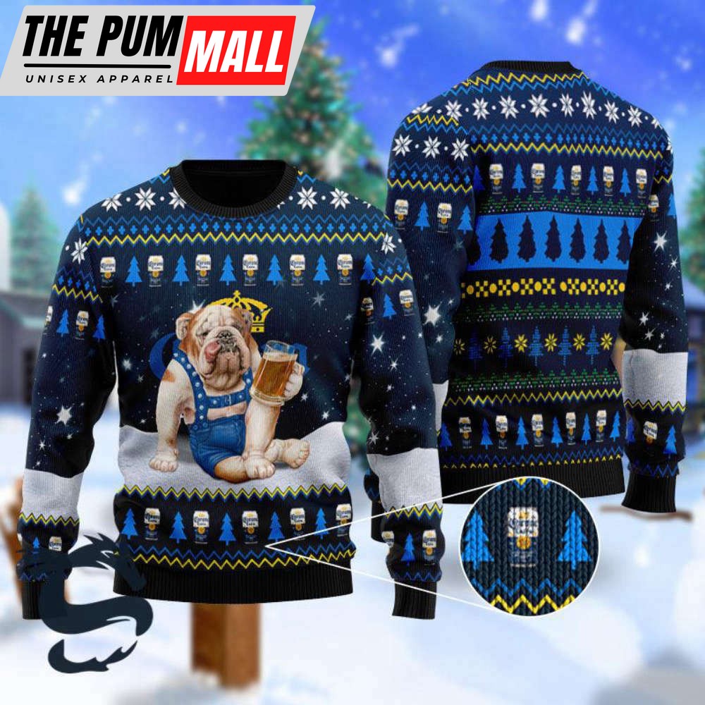 Bulldog Drink Corona Extra Beer Christmas Ugly Sweater