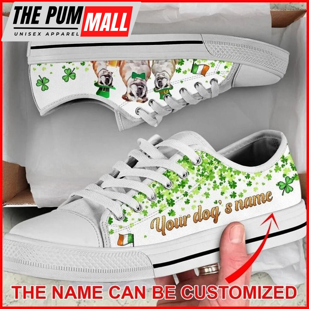 Bulldog Irish Clover Personalized Canvas Low Top Shoes – Low Top Shoes Mens, Women