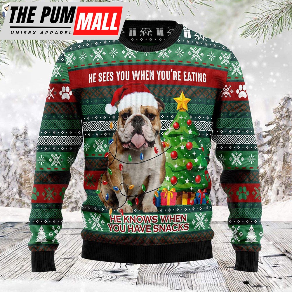 Bulldog Loves Snacks T Bulldog Lover Funny Family Ugly Christmas Sweater – Christmas Outfits Gift