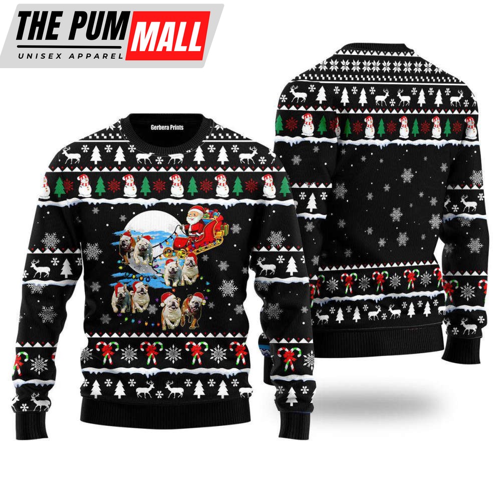 Bulldog Pointer Santa On Highway Ugly Christmas Sweater For Men & Women