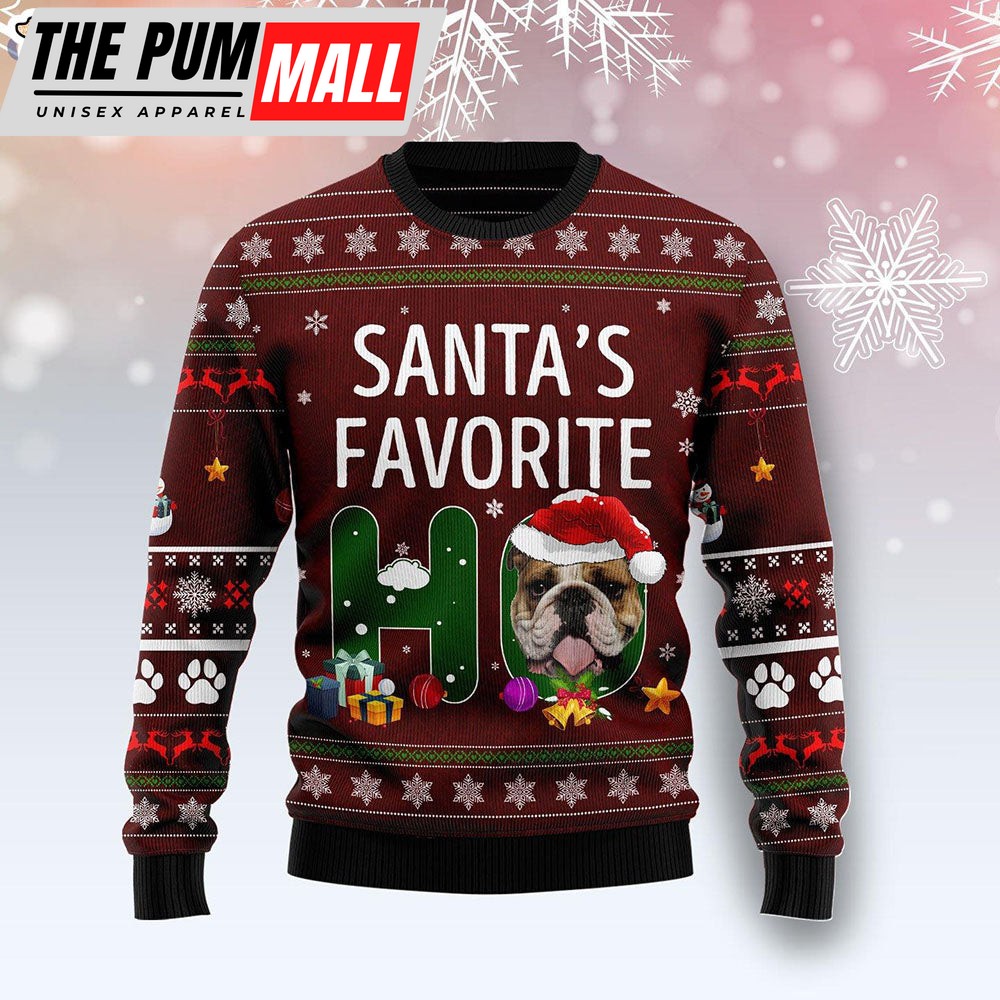 Bulldog Santa’s Favorite Ho Ugly Christmas Sweater – Xmas Gifts For Him or Her