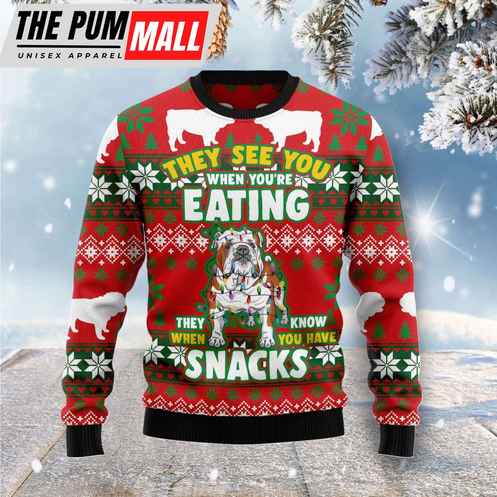 Bulldog Snacks Ugly Christmas Sweater, Bulldog Snacks Gift For Christmas