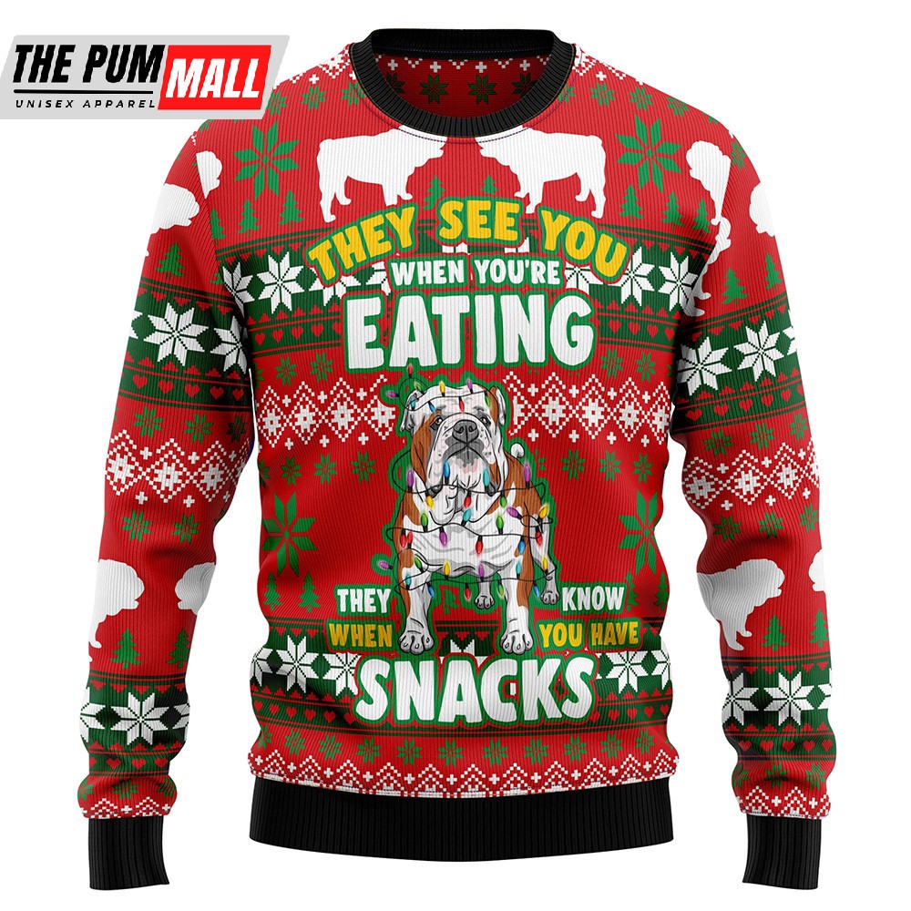 Bulldog Snacks Ugly Christmas Sweater Christmas Unisex Crewneck Sweater