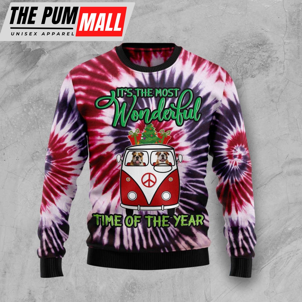 Bulldog Tie Dye Ugly Christmas Sweater – Perfect Gift for Christmas!