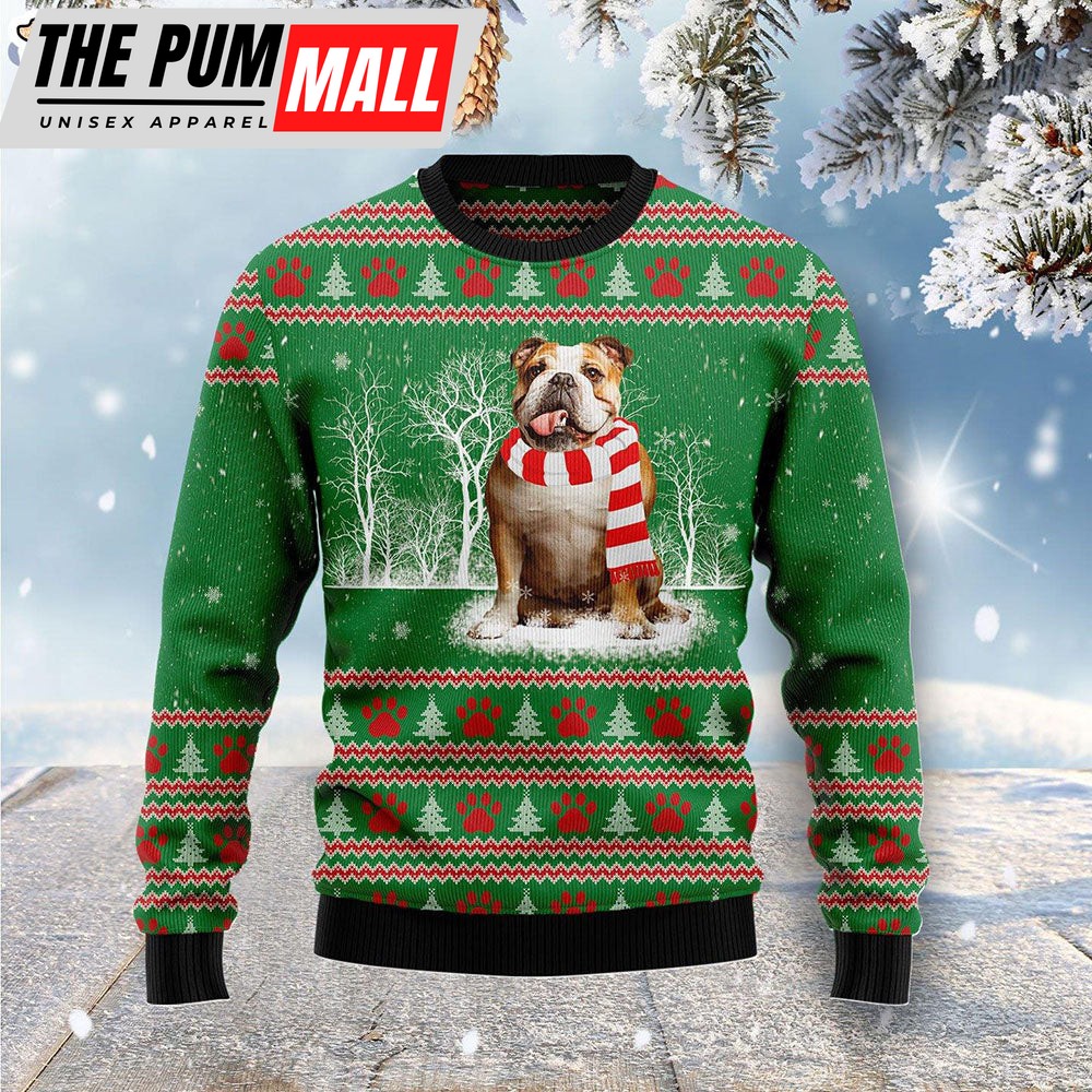 Bulldog Winter Tree Dog Lover Funny Family Ugly Christmas Sweater – Christmas Outfits Gift
