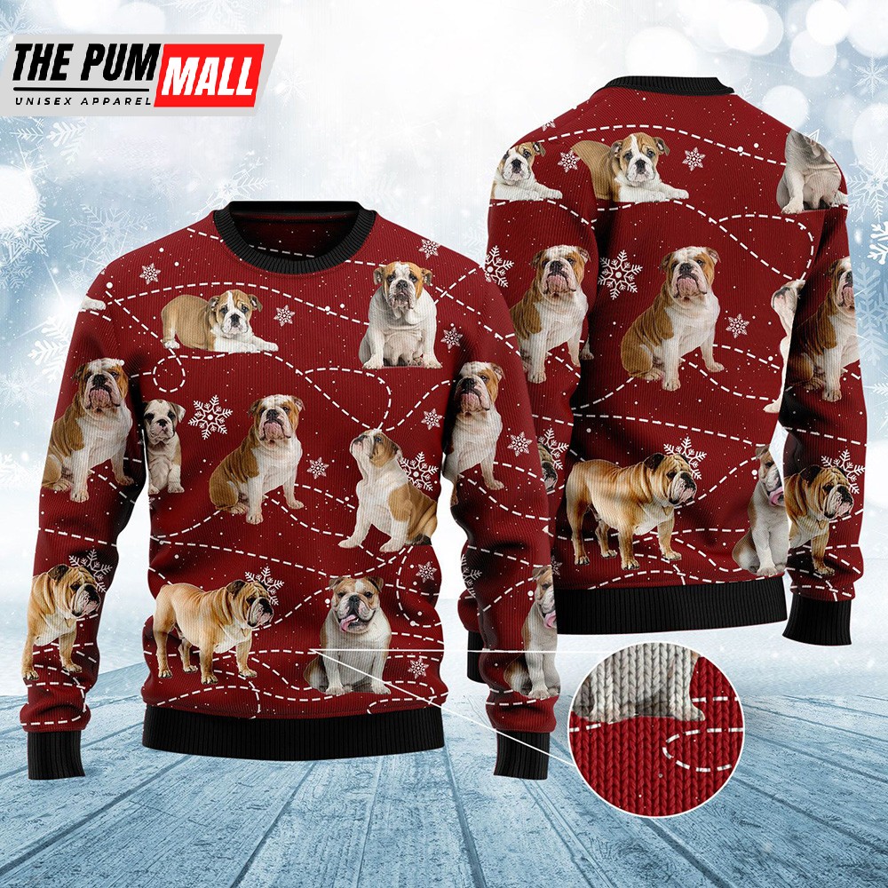 Bulldog Xmas Ugly Christmas Sweater Xmas Jumper Holiday Pullover