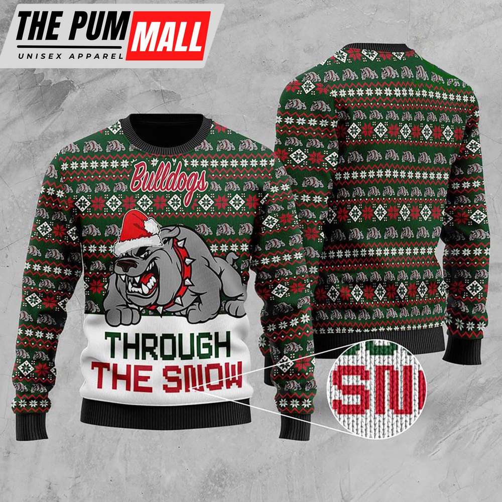 Bulldogs Through The Snow Christmas Ugly Sweater, Gift Christmas 2023