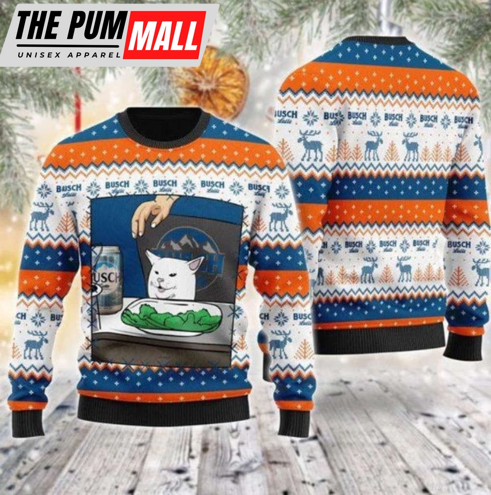 Busch Latte Cat Meme Ugly Christmas Sweater, Christmas Gift For Pet Lover