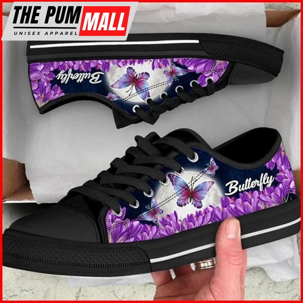 Butterfly And Purple Flower Canvas Low Top Shoes – Low Top Shoes Mens, Women