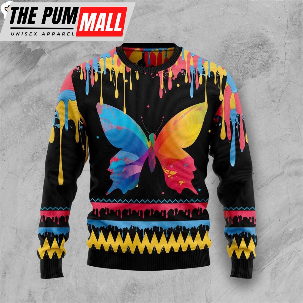 Butterfly Colorful Beauty Ugly Christmas Sweater – Lover Xmas Sweater Gift – Dog Memorial Gift