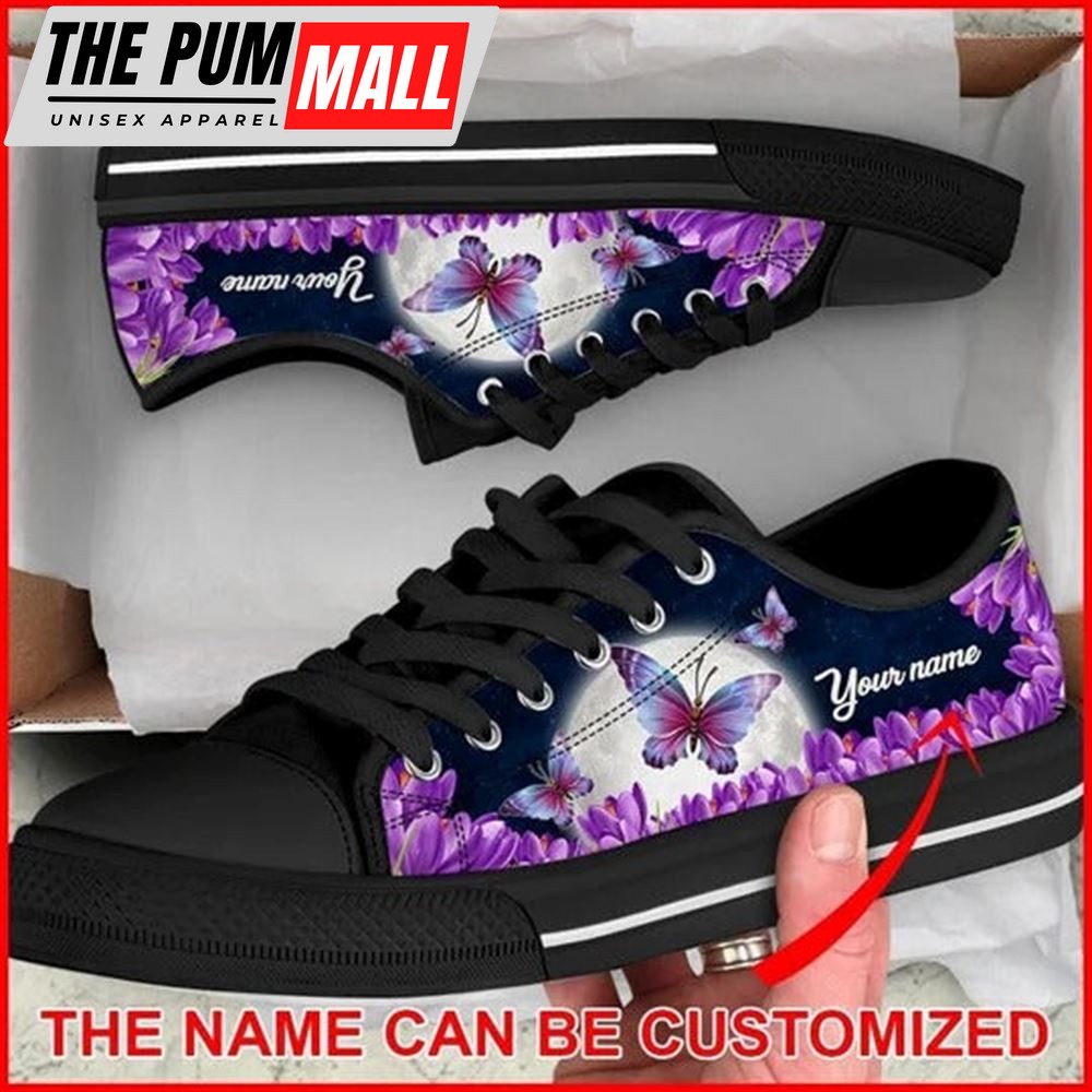 Butterfly Purple Flower Personalized Canvas Low Top Shoes – Low Top Shoes Mens, Women