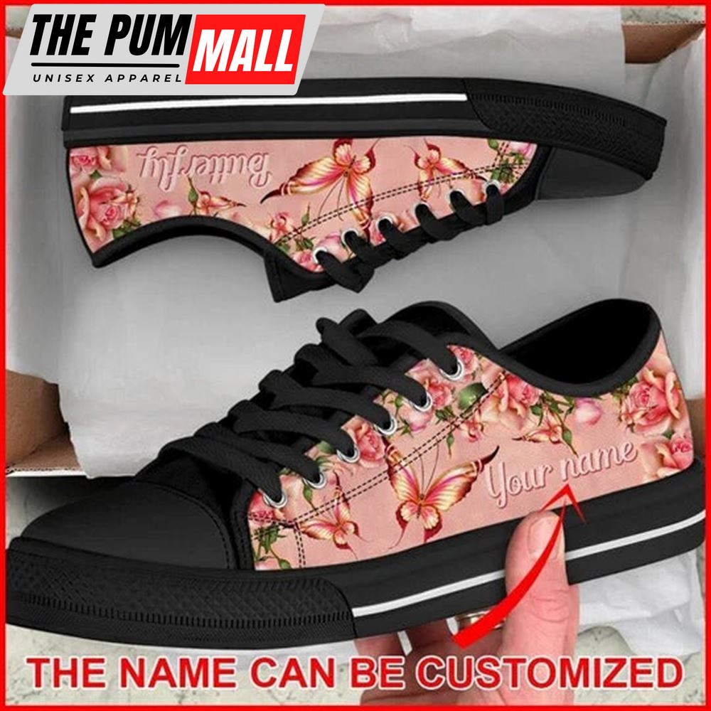 Butterfly Rose Personalized Canvas Low Top Shoes – Low Top Shoes Mens, Women