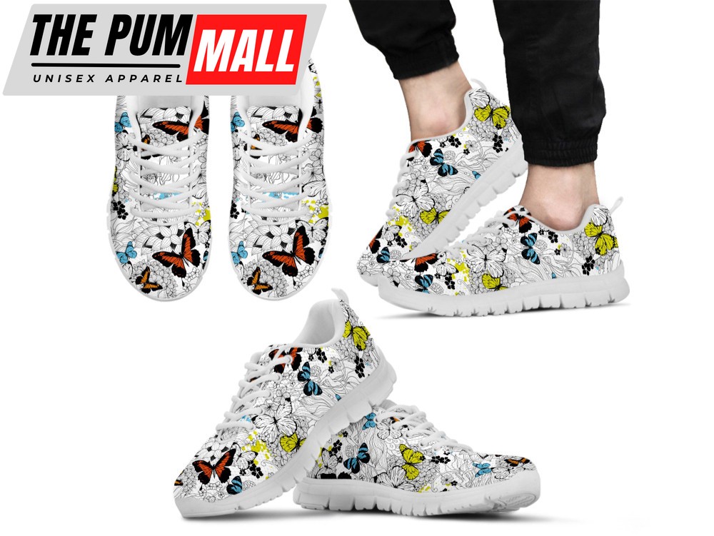 Butterfly Shoes Custom Name Shoes Butterfly Print Running Sneakers For Women Men
