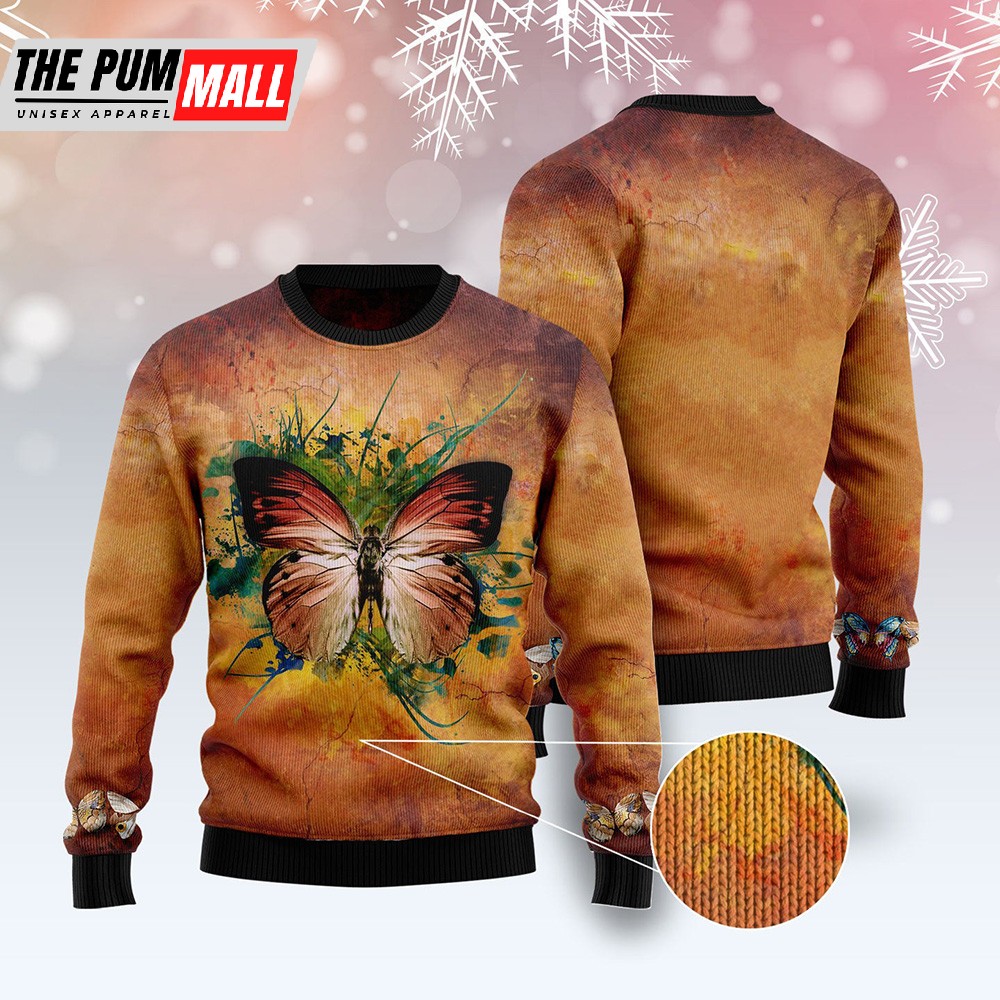 Butterfly Vintage Ugly Christmas Sweater Unisex Sweater Christmas Outfit