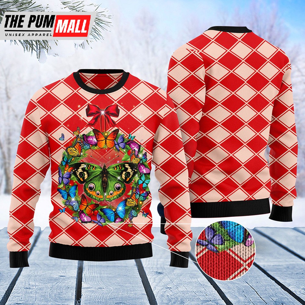 Butterfly Wreath Christmas Ugly Christmas Sweater Gift For Christmas