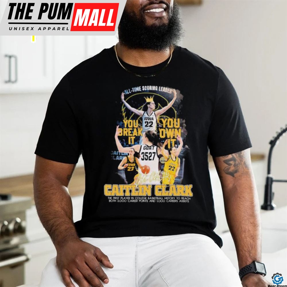 Caitlin Clark Iowa Hawkeyes Basketball All Time Scoring Leader Signature Shirt