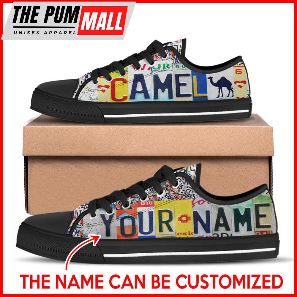 Camel License Plates Low Top Shoes Canvas Shoes – Personalized Custom – Best Gift For Men And Women