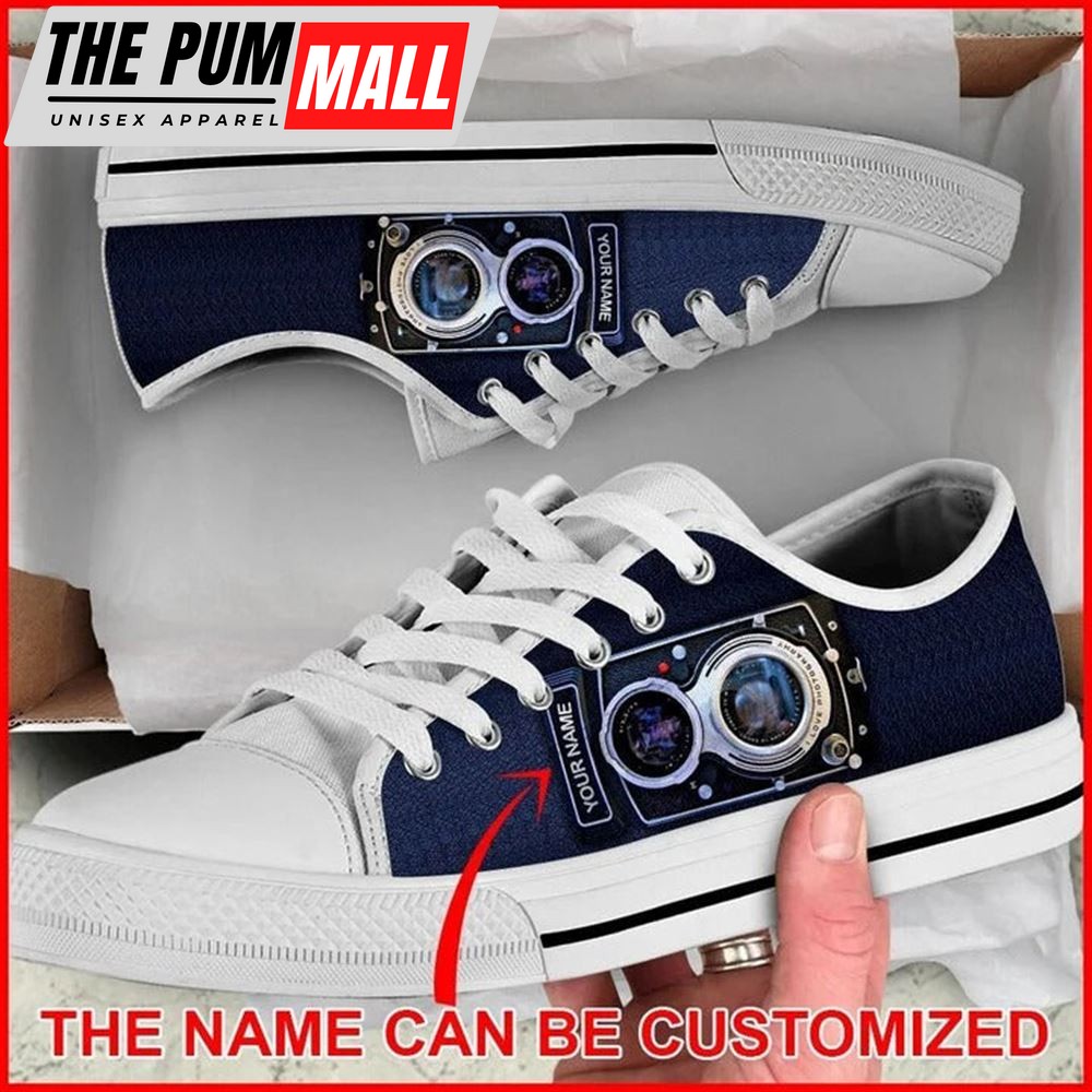 Camera Classic Double Lens Personalized Canvas Low Top Shoes – Low Top Shoes Mens, Women