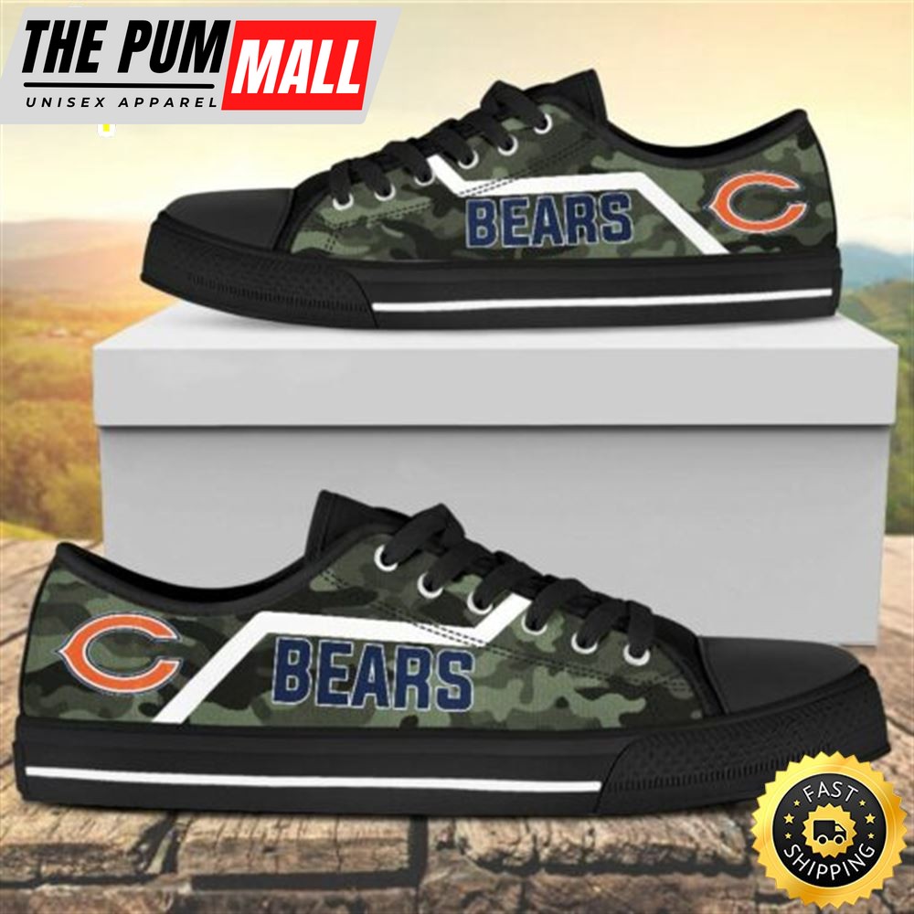 Camouflage Chicago Bears Canvas Low Top Shoes Black