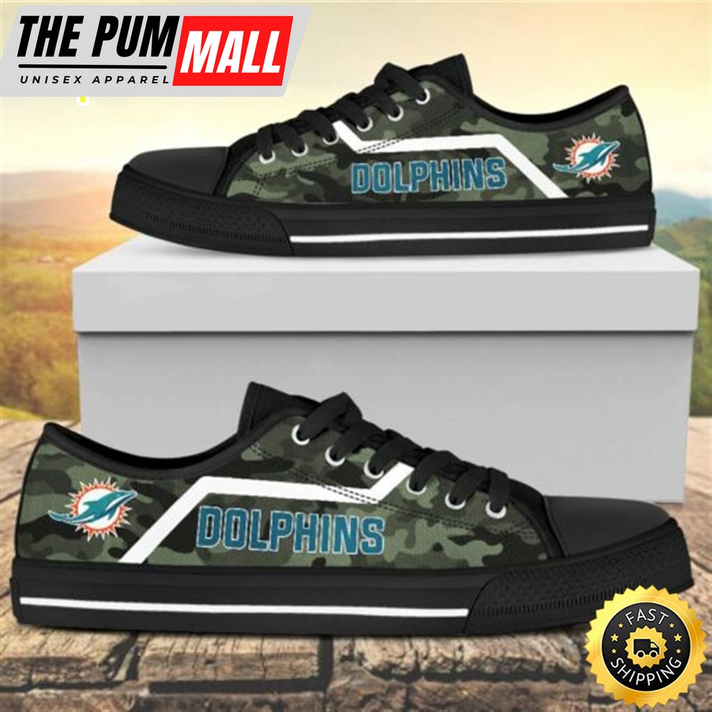 Camouflage Miami Dolphins Canvas Low Top Shoes Black