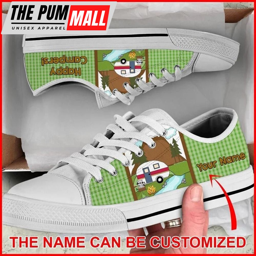 Camping Happy Campers Personalized Canvas Low Top Shoes – Low Top Shoes Mens, Women