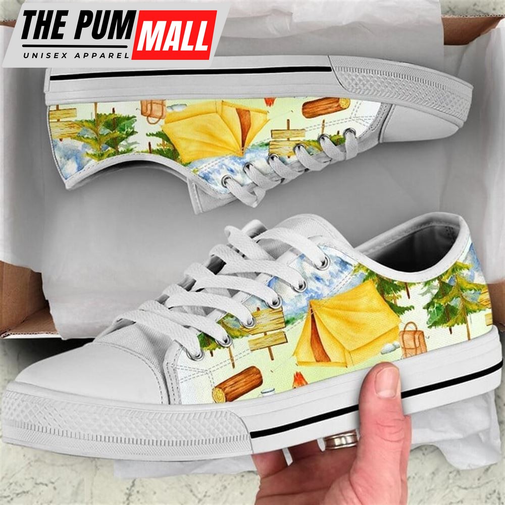 Camping Landscape Watercolor Low Top Shoes – Low Top Shoes Mens, Women