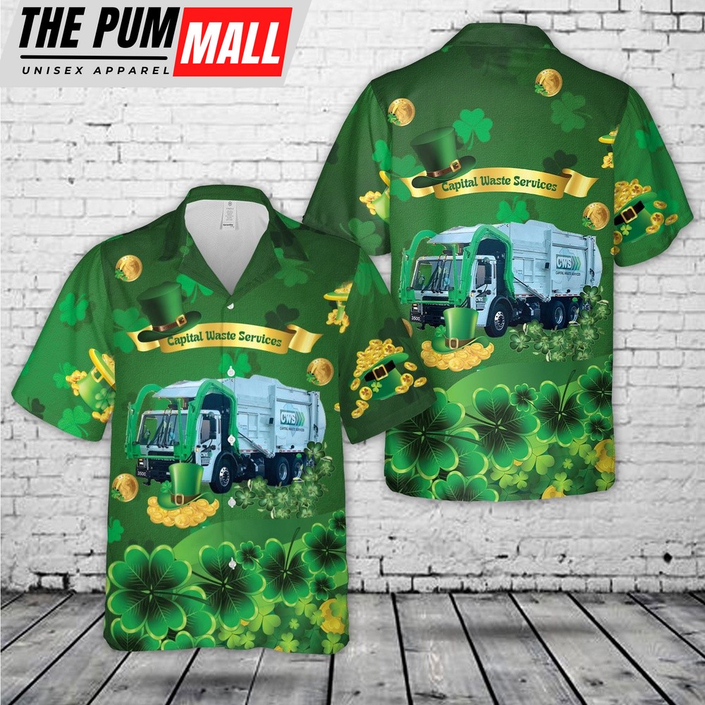 Capital Waste Services St Patrick’s Day Hawaiian Shirt, Shamrock Hawaiian Shirt