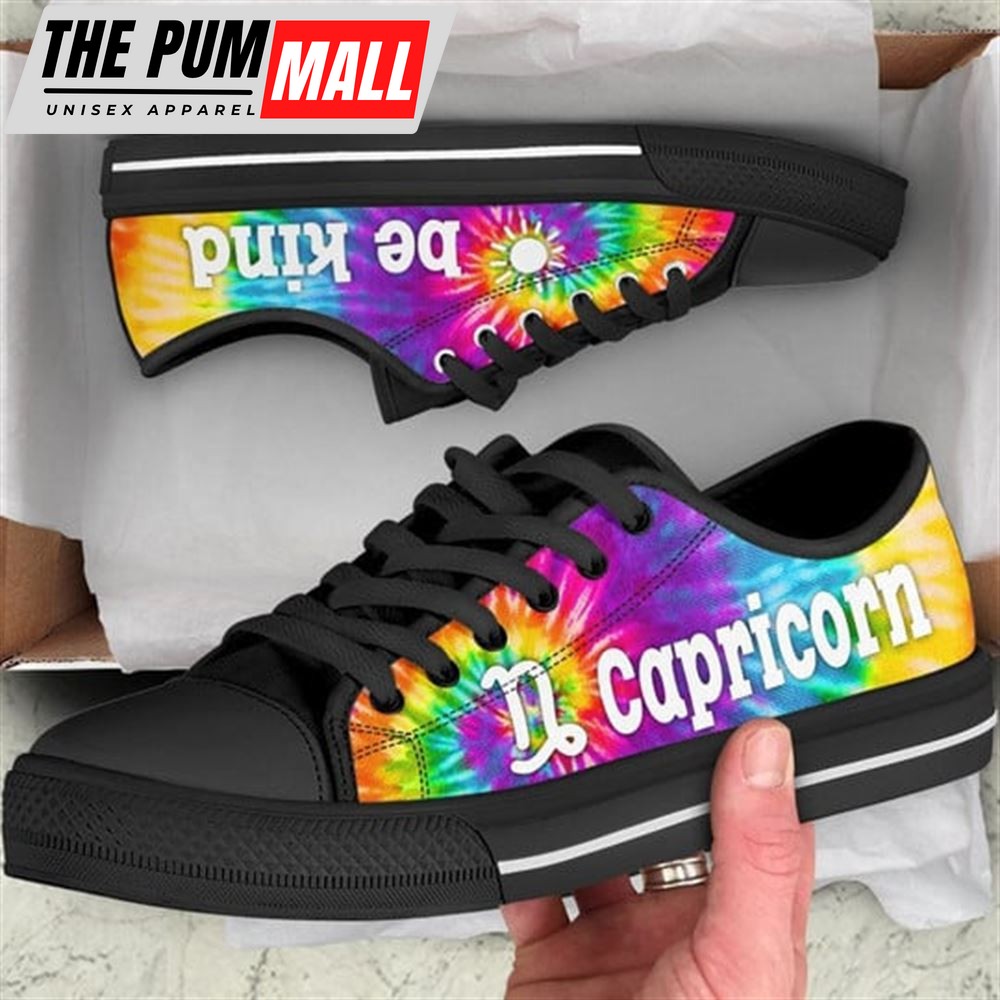 Capricorn Zodiac Sign Bekind Tie Dye Canvas Low Top Shoes – Low Top Shoes Mens, Women