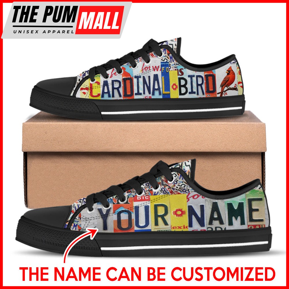 Cardinal Bird License Plates Low Top Shoes Canvas Shoes – Personalized Custom – Best Gift For Men And Women
