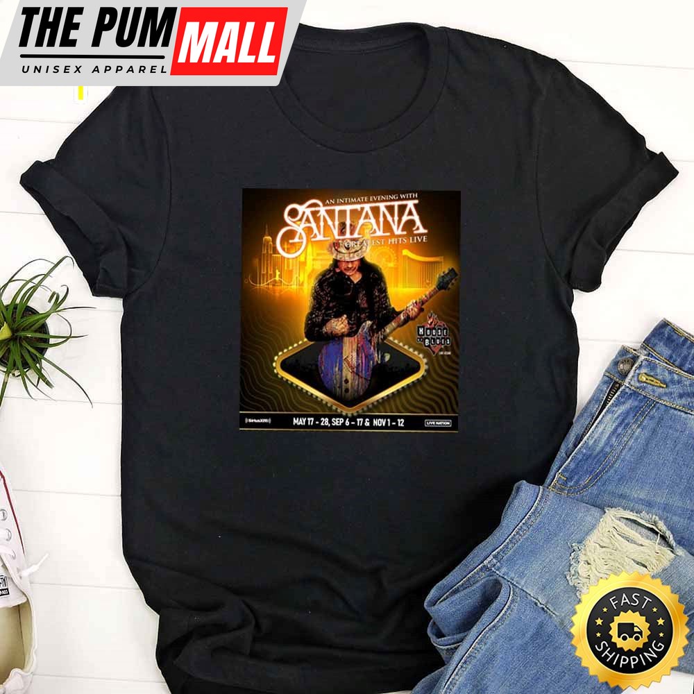 Carlos Santana Greatest Hits Live Tour 2025 Black T-Shirt