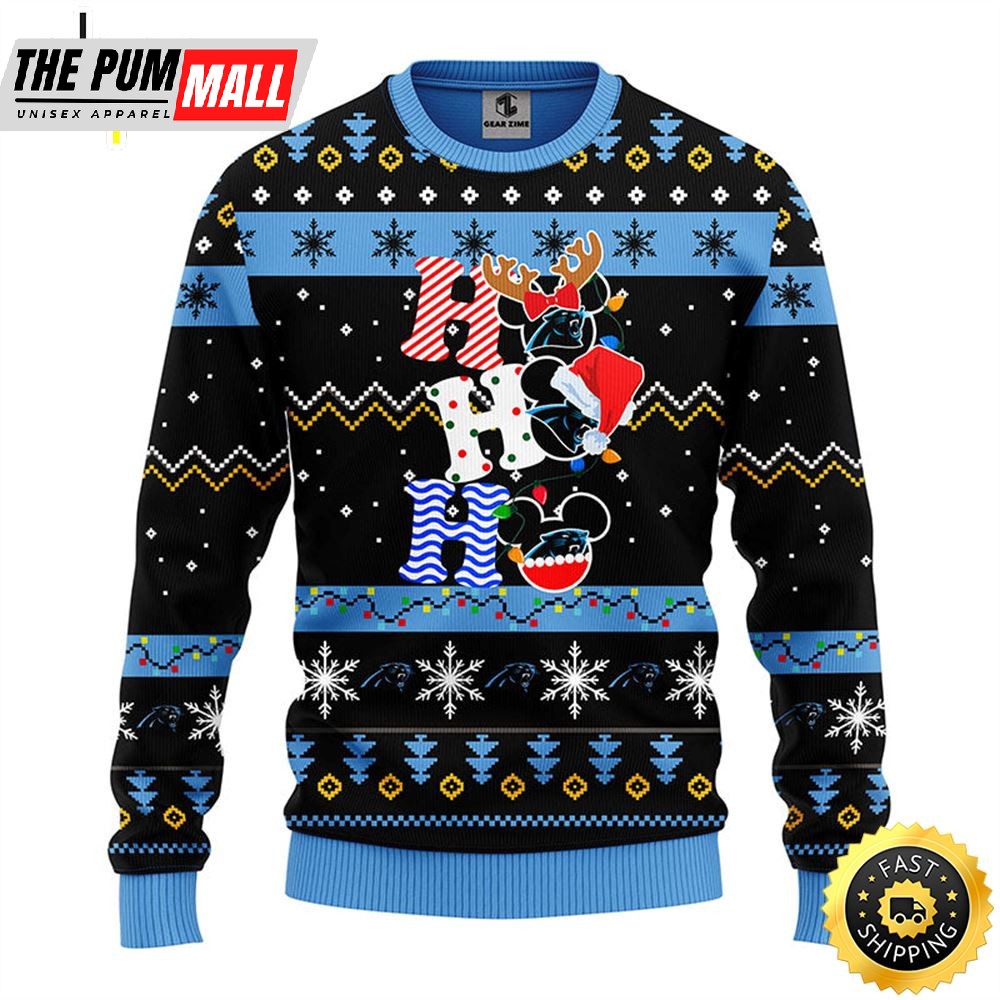 Carolina Panthers HoHoHo Mickey Christmas Ugly Sweater