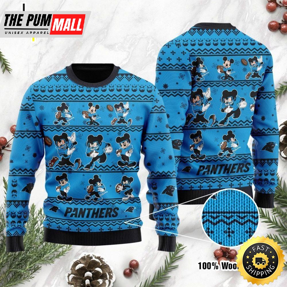 Carolina Panthers Mickey Mouse Ugly Christmas Sweater, Perfect Holiday Gift