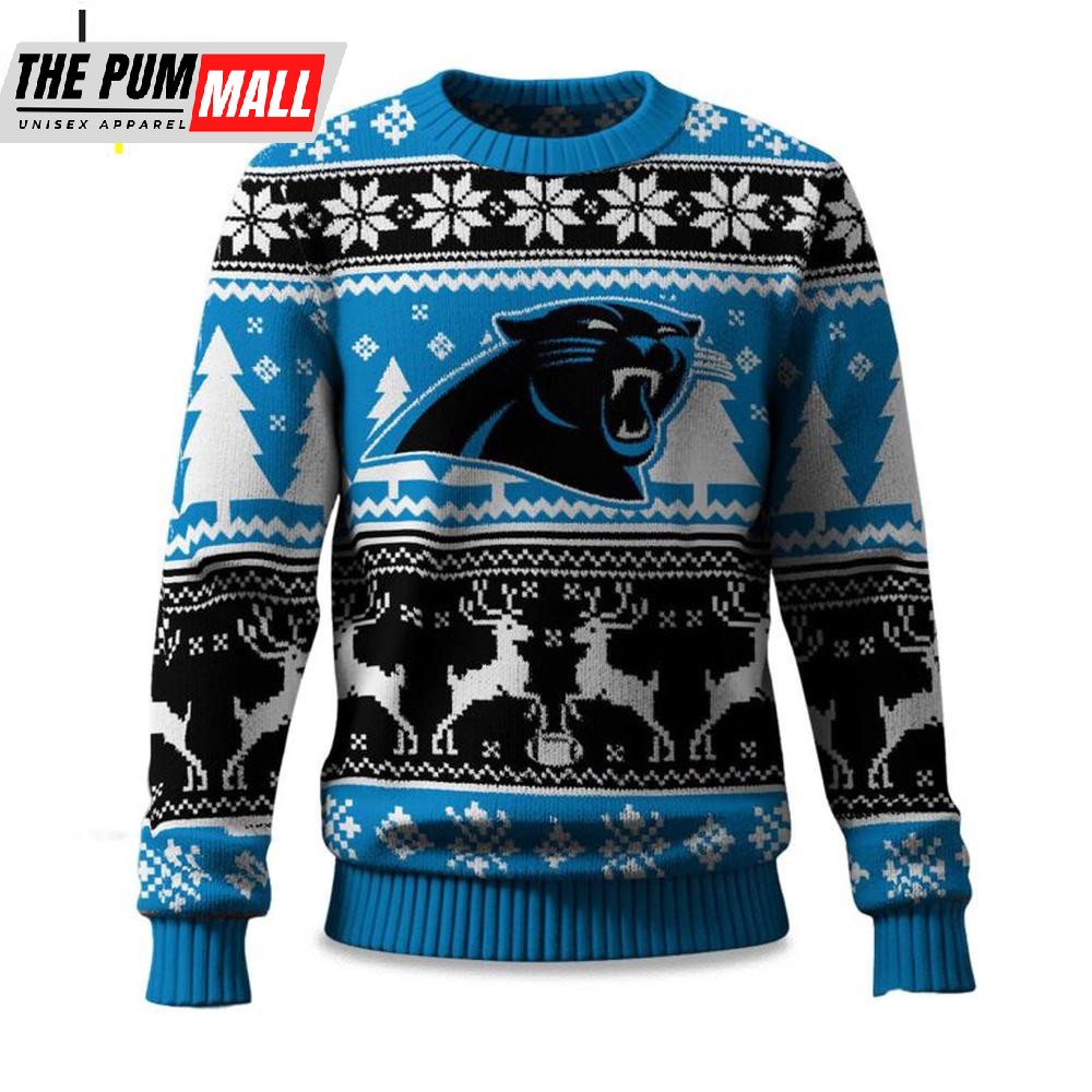 Carolina Panthers Reindeer Football Ugly Christmas Sweater