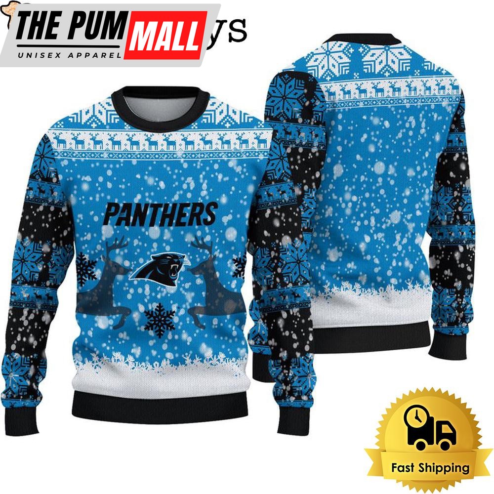 Carolina Panthers Reindeer Football Ugly Christmas Sweater