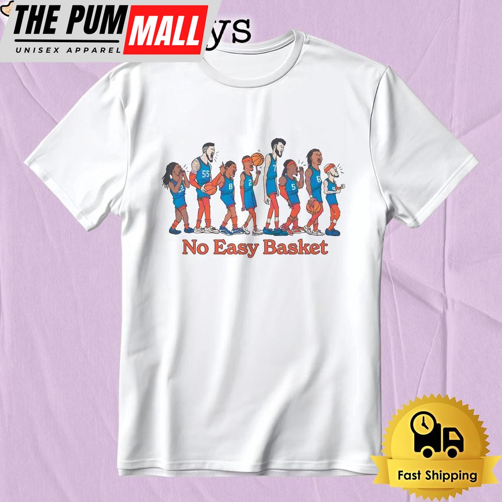 Cartoon Oklahoma City Thunder Players Lined Up With No Easy Basket T-Shirt
