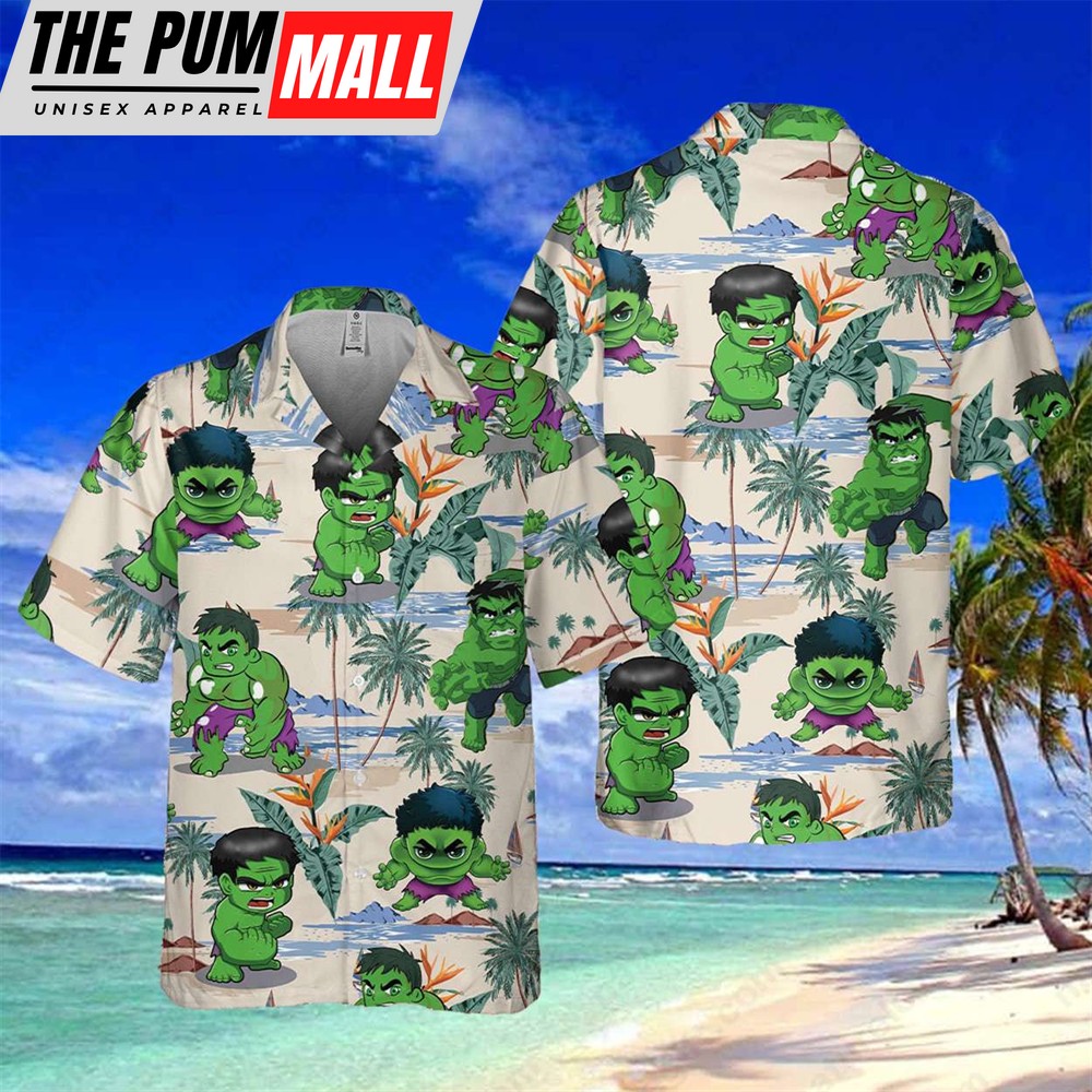 Cartoon The Incredible Hulk​ On Tropical Islands Marvel Hulk Hawaiian Shirt