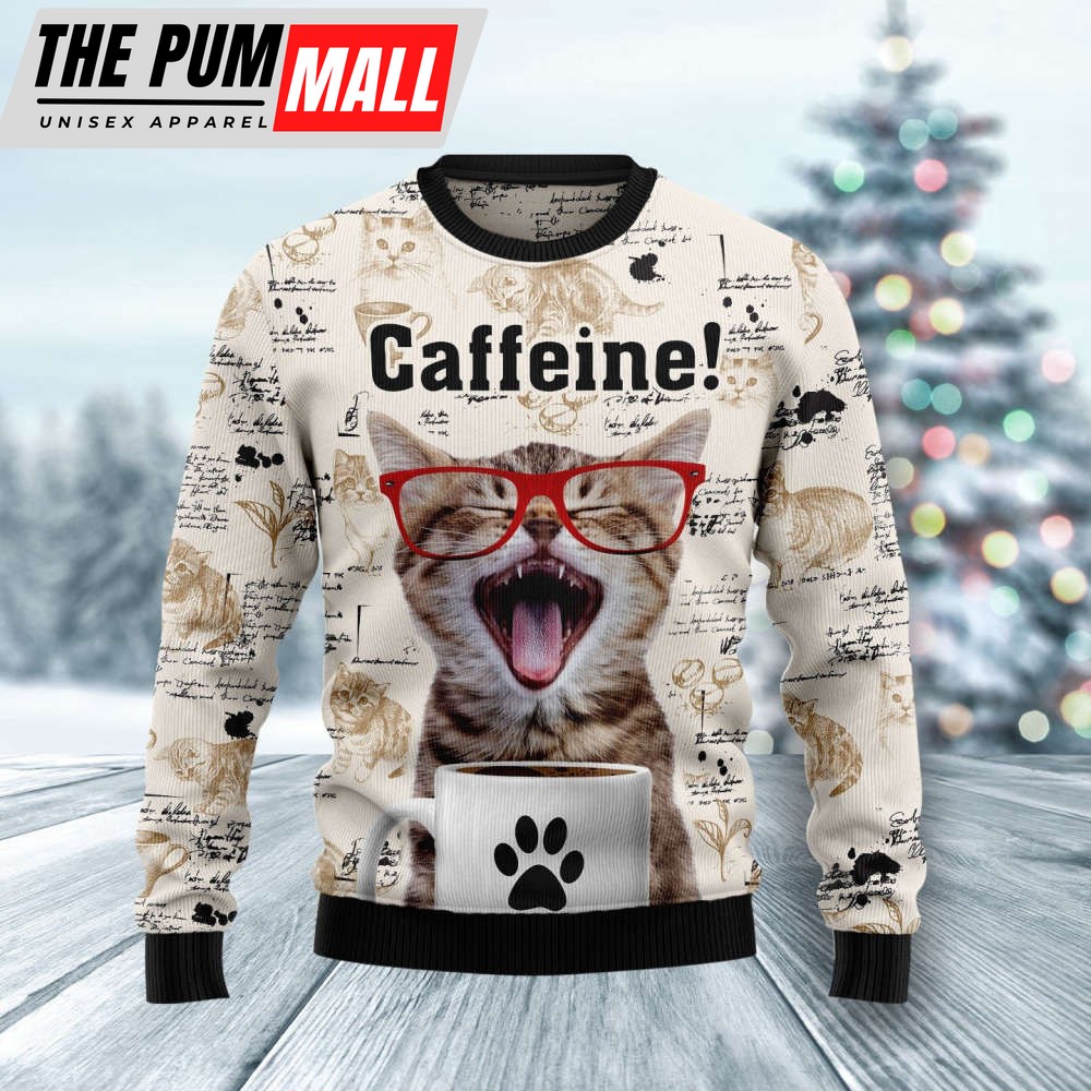 Cat Caffeine H Ugly Christmas Sweater, Best Gift For Christmas 2023