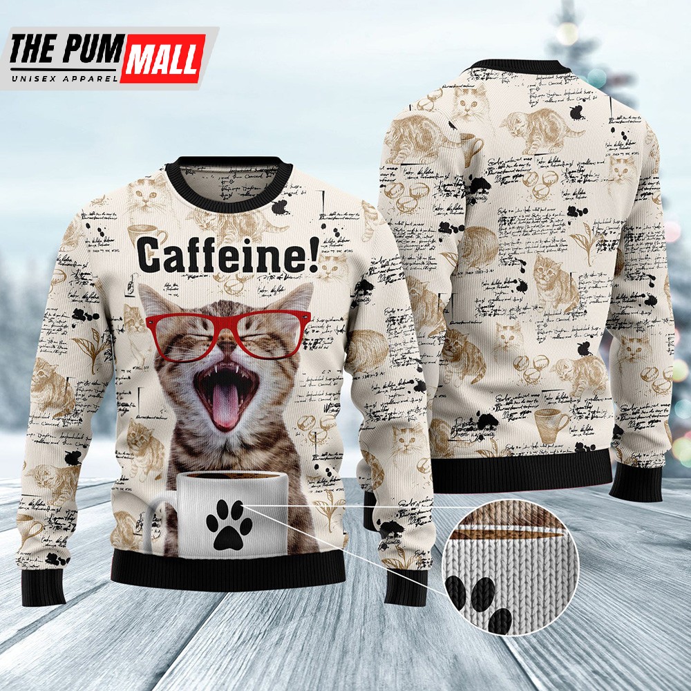Cat Caffeine Ugly Christmas Sweater Unisex Sweater Christmas Outfit
