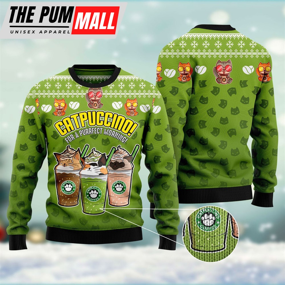 Cat Coffee Ugly Christmas Sweater Unisex Womens & Mens – Lover Xmas Sweater Gift – Dog Memorial Gift