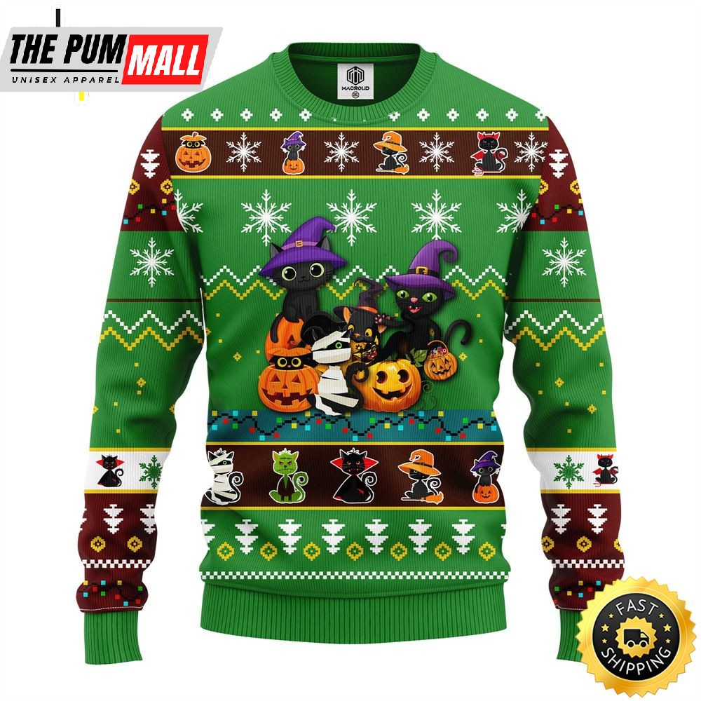 Cat Cute Witcher Noel Mc Christmas Green Ugly Sweater