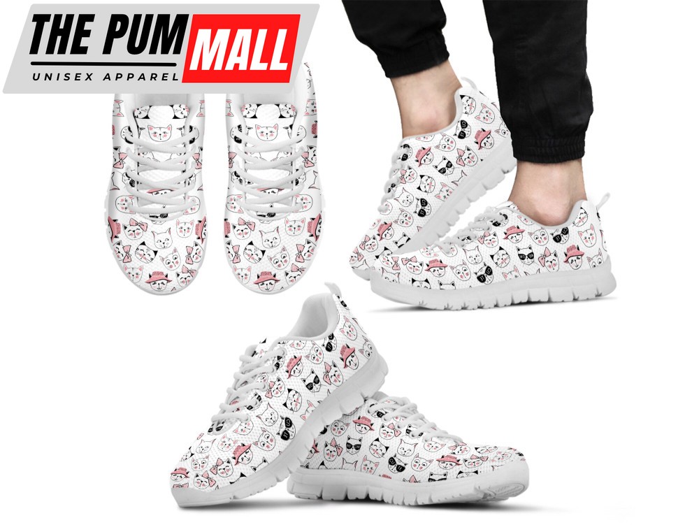 Cat Face Shoes Custom Name Shoes Cat Pattern Running Sneakers For Pet Lover