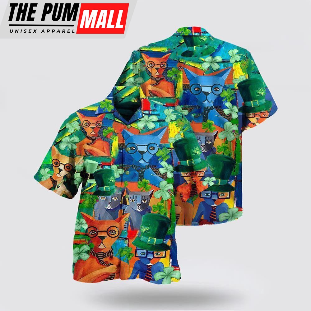 Cat Have A Purrfect Saint Patricks Day Hawaiian Shirt, St Patricks Day Shirts, Shamrock Hawaiian Shirt
