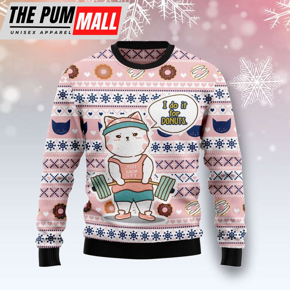 Cat I Do It For Donuts Ugly Christmas Sweater For Men And Women