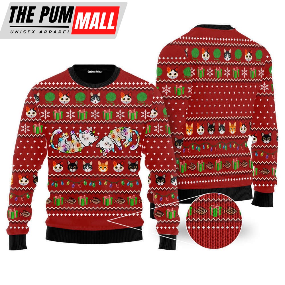 Cat Light Ugly Christmas Sweater For Men And Women, Gift For Christmas 2023