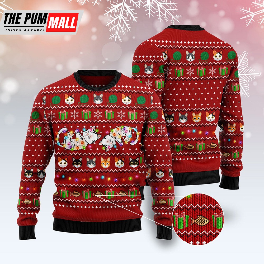 Cat Light Ugly Christmas Sweater Lover Xmas Sweater Gift