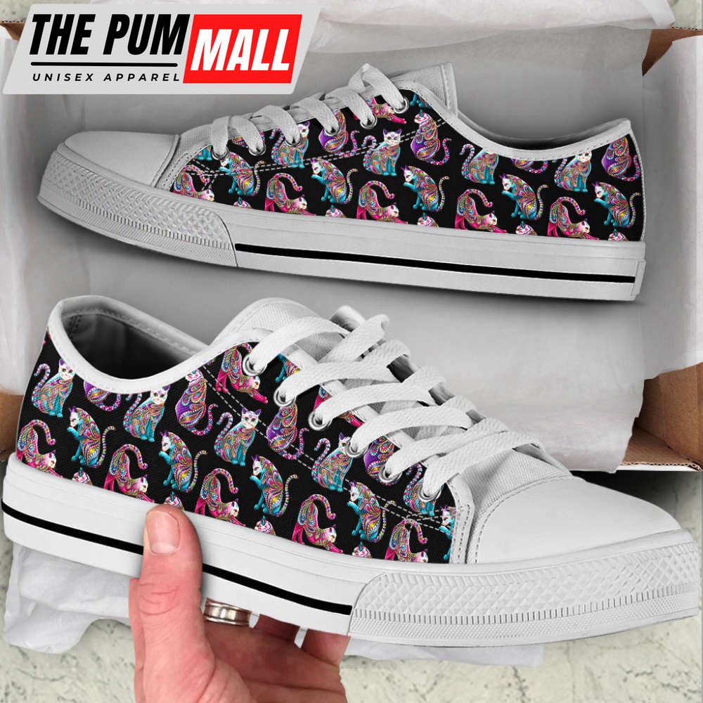 Cat Lover Shoes Art Dot Pattern Low Top Shoes Canvas Shoes Print Lowtop