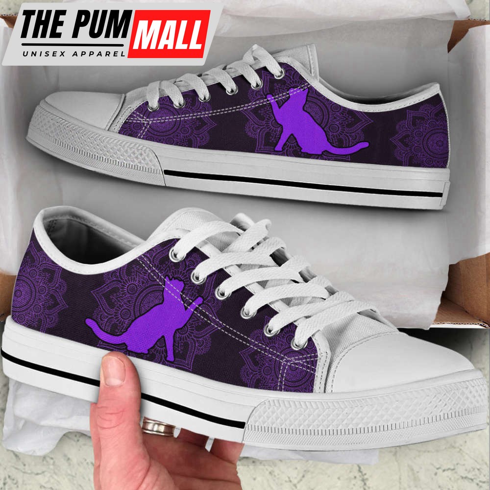 Cat Lover Shoes Mandala Purple Low Top Shoes Canvas Shoes Print Lowtop